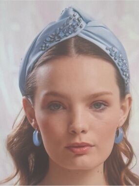 Lele Sadoughi, NWT light Blue Embellished Turban Headband, Marlene birthstone